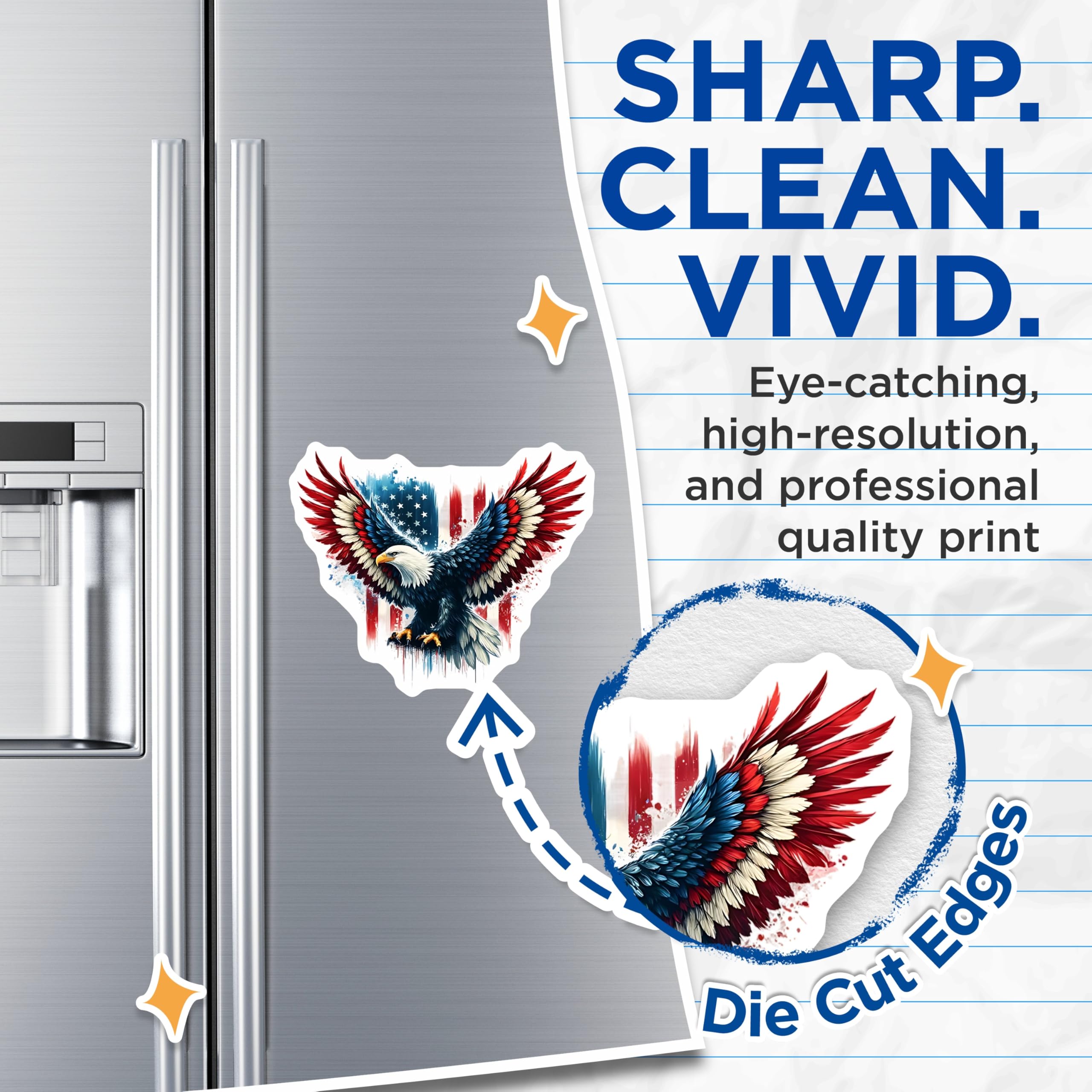 (2 Pack) American Eagle Magnets - Patriotic Decor - USA Flag Refrigerator Art - 5" On Longest Side - Premium Magnet - for Cars, Refrigerators, Toolboxes, Lockers - Made in USA - MAG15482