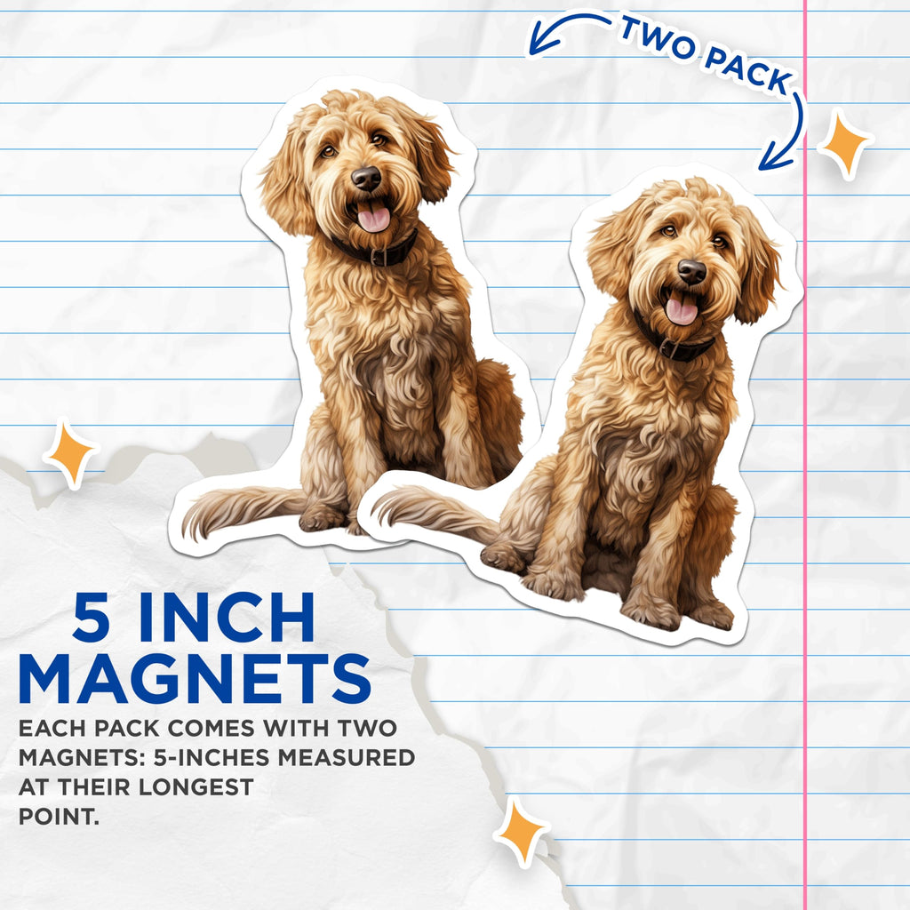 (2 Pack) Goldendoodle Dog Magnets - Pet Owner Refrigerator Decor - Animal Lover Collectible - 5 Inches On Longest Side - Thick Durable Magnet - Made in USA - MAG27527