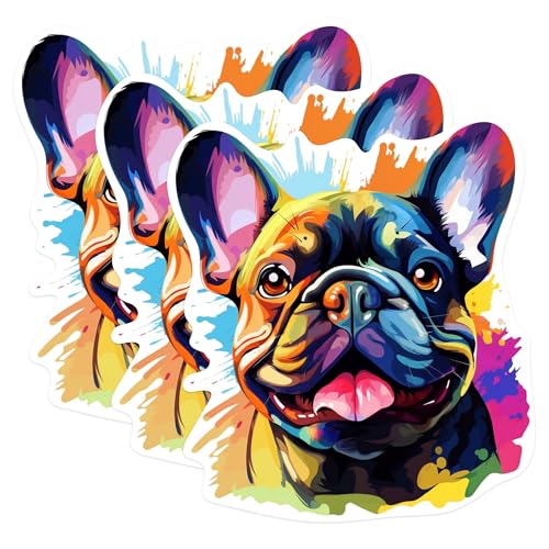 (3 Pack) French Bulldog Decals - Colorful Dog Laptop Decal - Cute Puppy Dog Stickers - 3 Inches On Longest Side - Easy Peel & Apply - Made in USA - 3MCS0735
