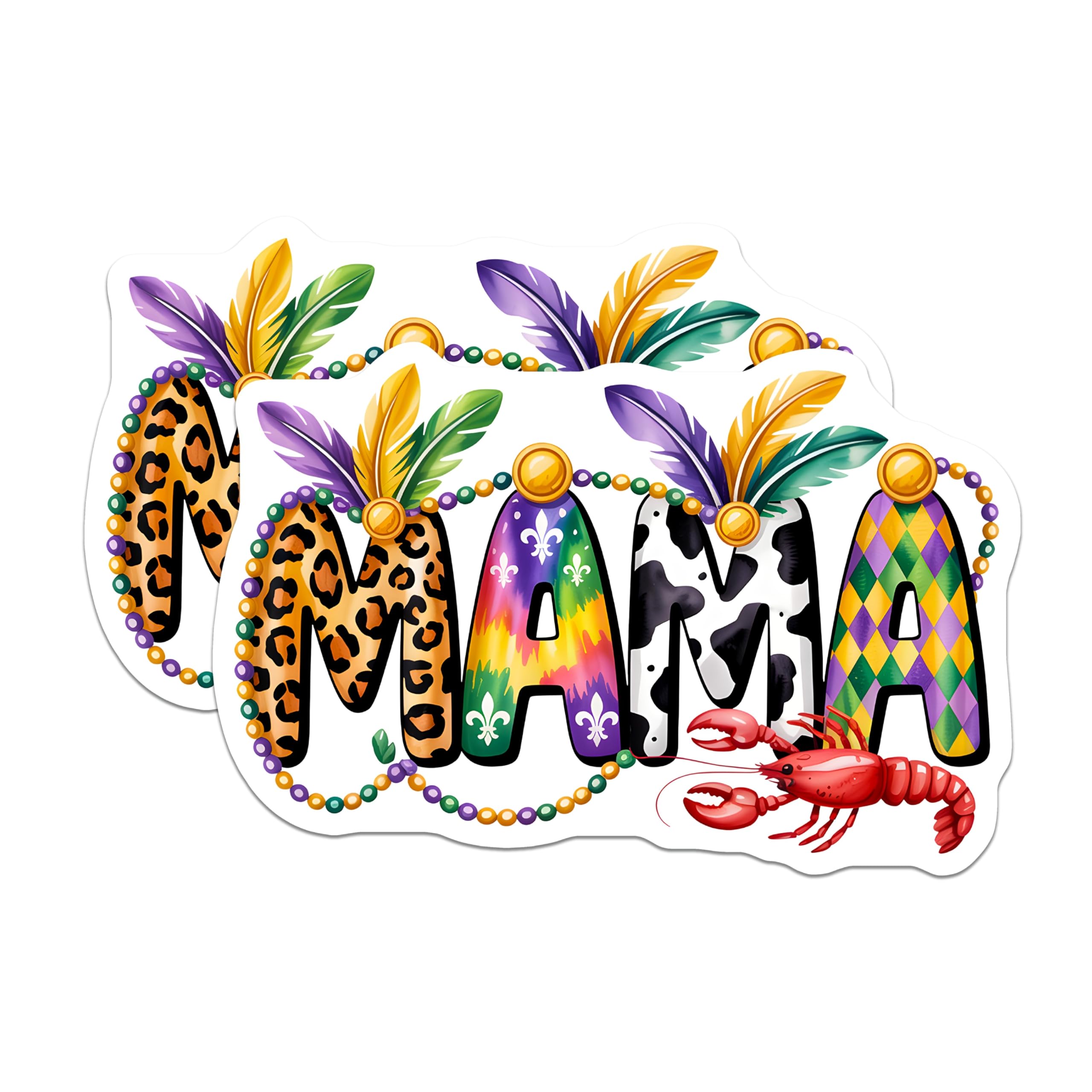 (2 Pack) Mardi Gras Mama Magnets - New Orleans Crawfish Art - Festive Refrigerator Decor - 5 Inches On Longest Side - Thick Durable Magnet - Made in USA - MAG23761