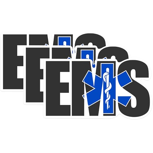 (3 Pack) EMS Decals - Star of Life - Emergency Medical Services - Laptop Decal - 3 Inches On Longest Side - Easy Peel & Apply - Made in USA - 3MCS0534