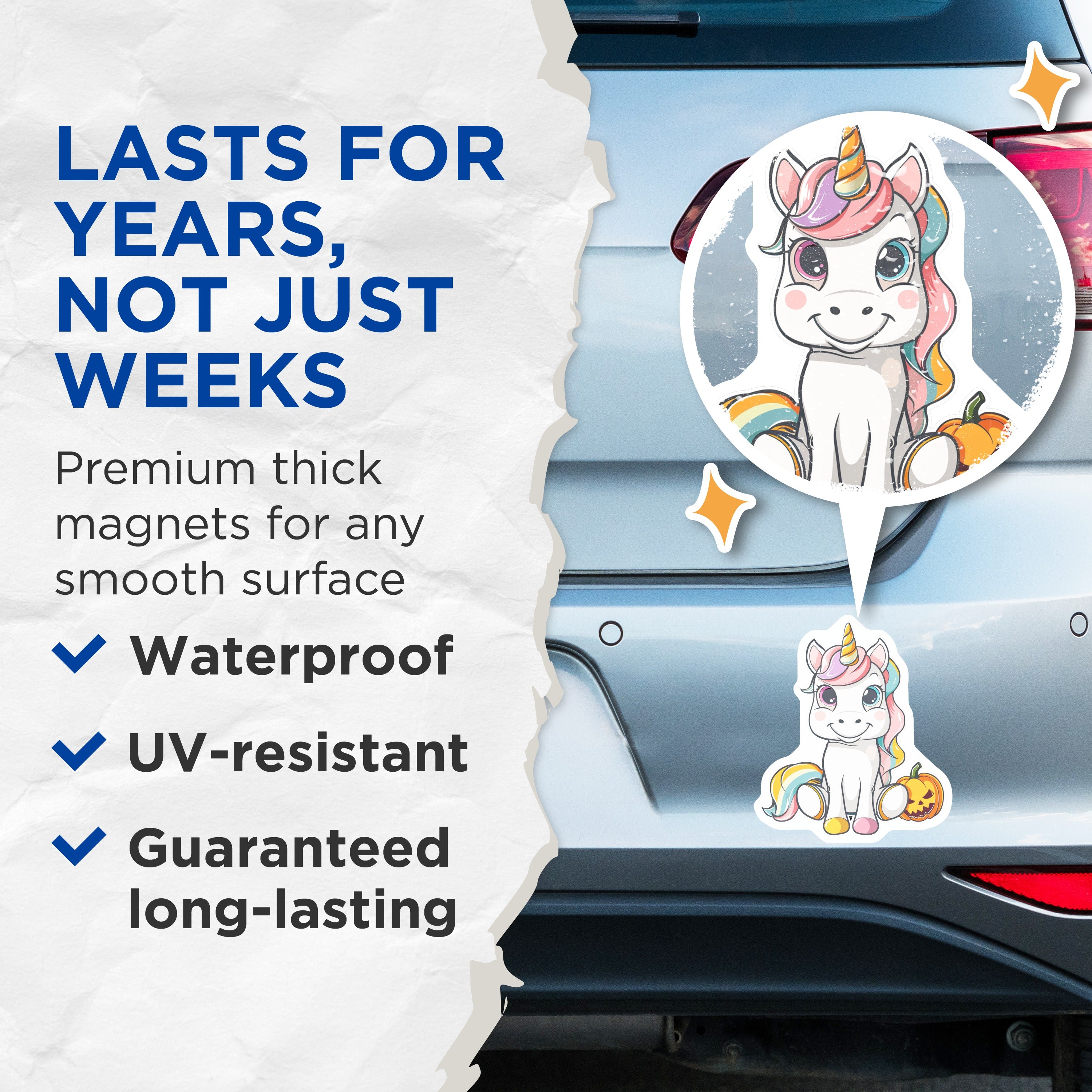 (2 Pack) Cute Unicorn Halloween Magnets - Jack o Lantern Art - Fantasy Animal Fridge Charm - 5 Inches On Longest Side - Thick Durable Magnet - Made in USA - MAG36024