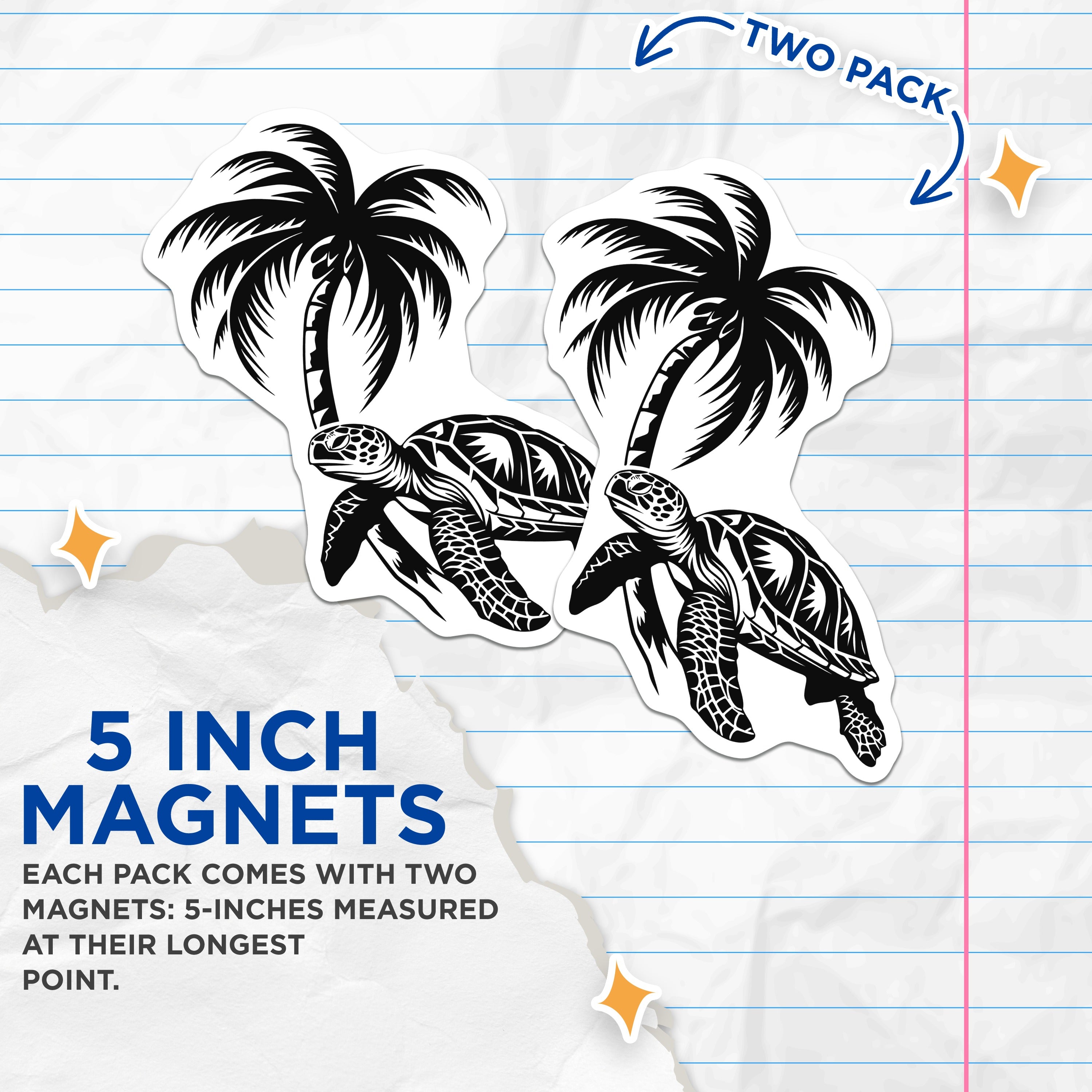 (2 Pack) Sea Turtle Magnets - Palm Tree Beach Decor - Coastal Refrigerator Accent - 5 Inches On Longest Side - Thick Durable Magnet - Made in USA - MAG37359