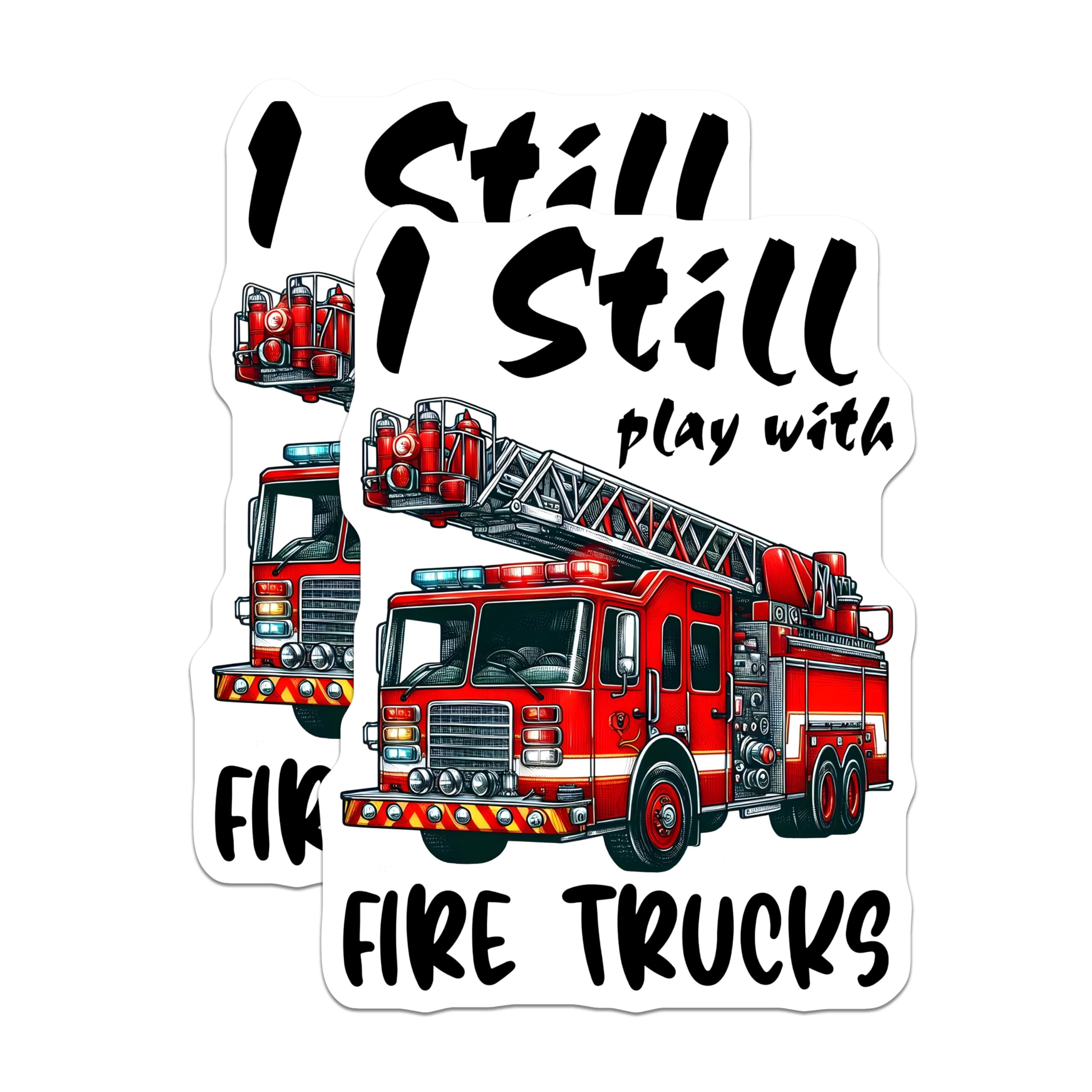(2 Pack) Fire Trucks Magnets - I Still Play with - Firefighter Lover Decor - 5" On Longest Side - Premium Magnet - for Cars, Refrigerators, Toolboxes, Lockers - Made in USA - MAG14216