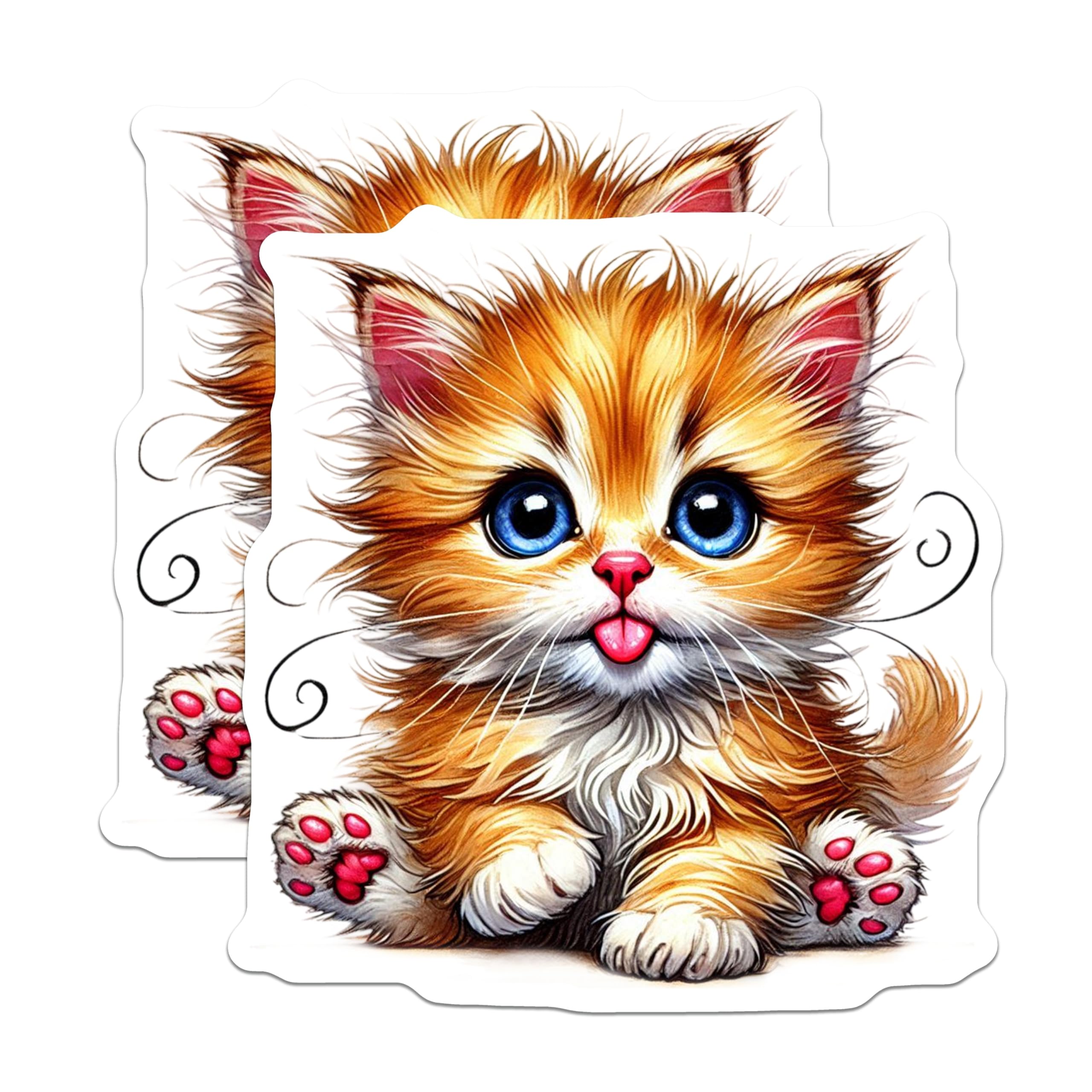 (2 Pack) Ginger Kitten Magnets - Cute Cat Decor - Playful Kitty Refrigerator Magnets - 5" On Longest Side - Premium Magnet - for Cars, Refrigerators, Toolboxes, Lockers - Made in USA - MAG14334