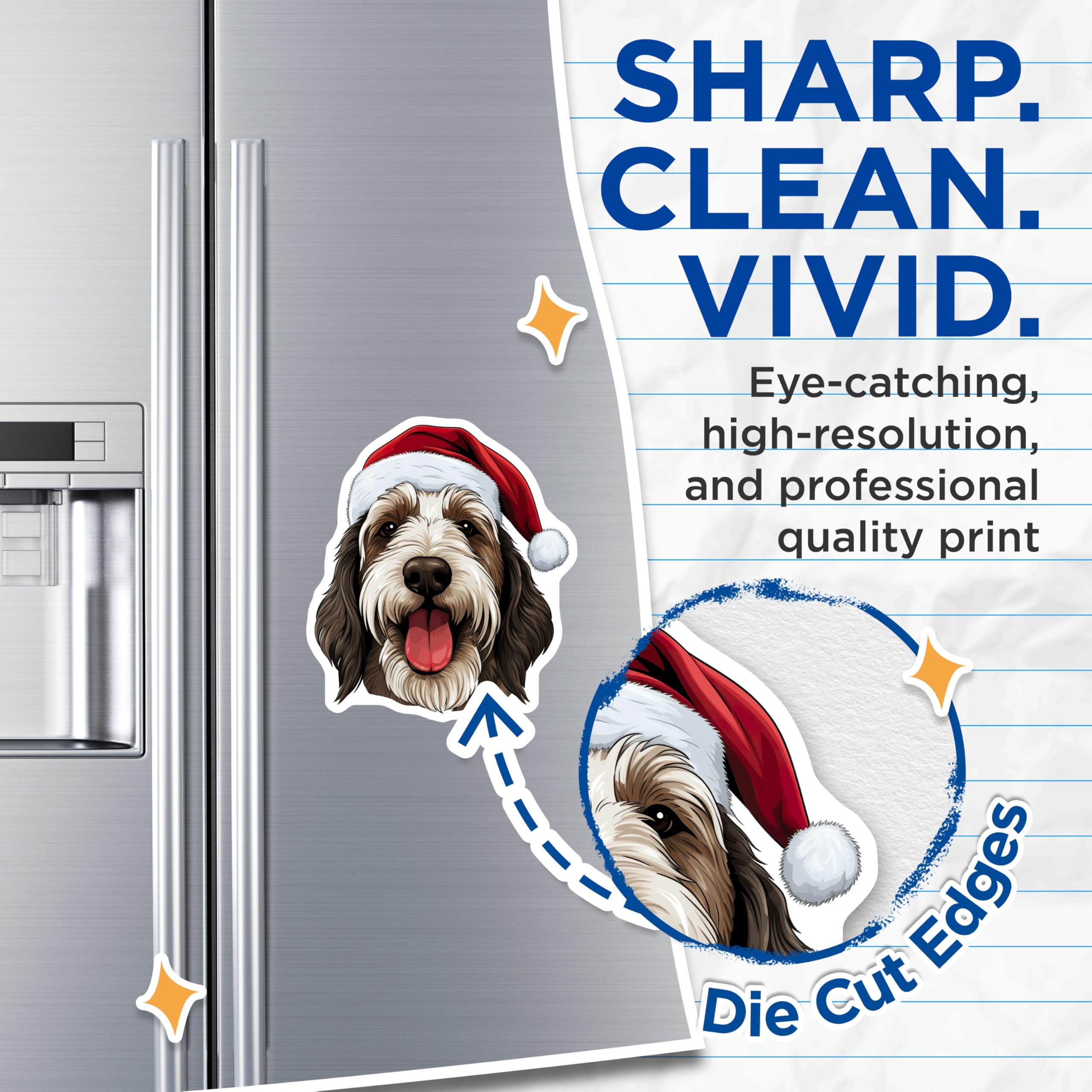 (2 Pack) Christmas Dog Magnets - Adorable Santa Hat Shaggy Dog Magnets - Festive Holiday Pet Refrigerator Decor - 5 Inches On Longest Side - Thick Durable Magnet - Made in USA - MAG28971