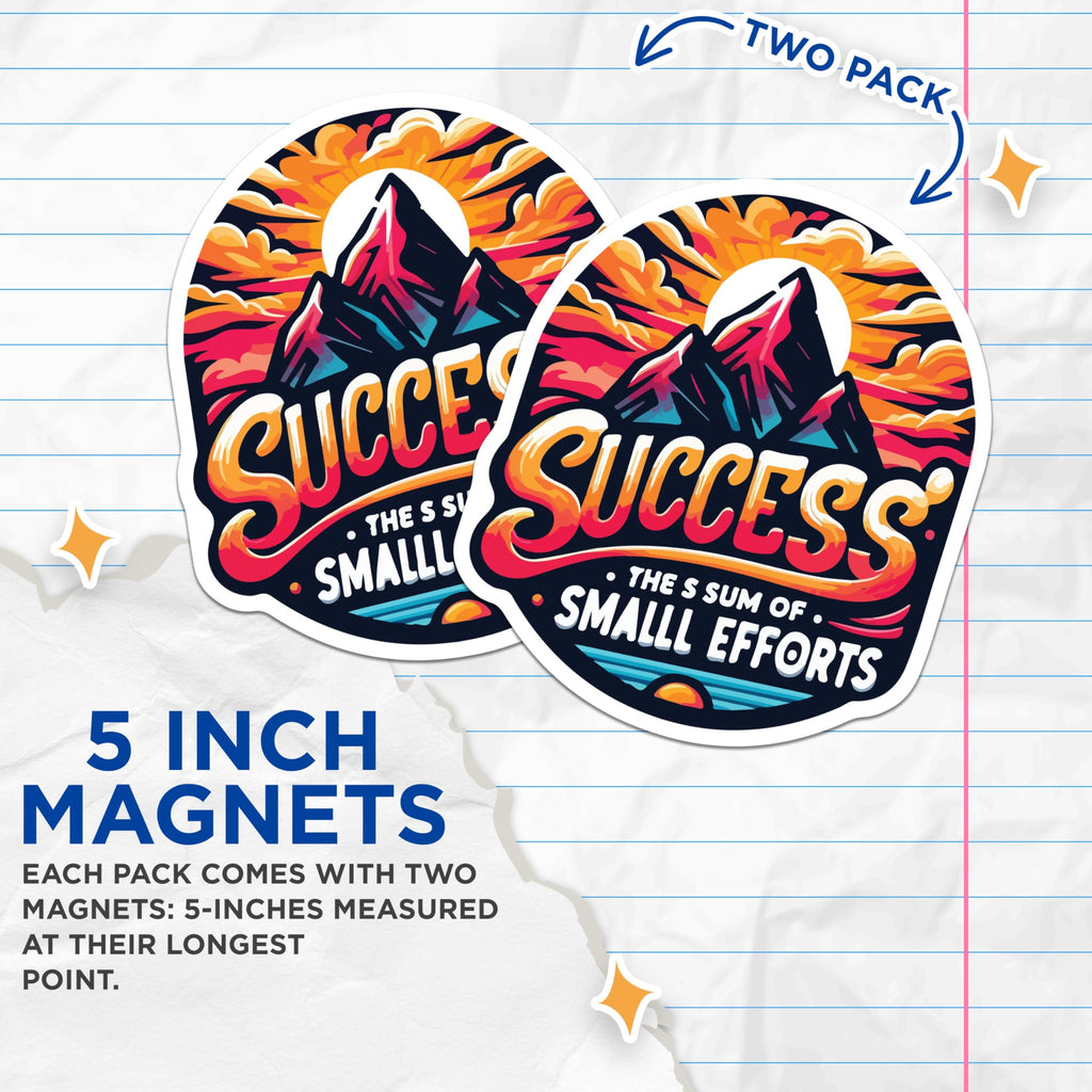 (2 Pack) Success Quote Magnets - Mountain Landscape Art - Inspirational Office Decor - 5 Inches On Longest Side - Thick Durable Magnet - Made in USA - MAG19721
