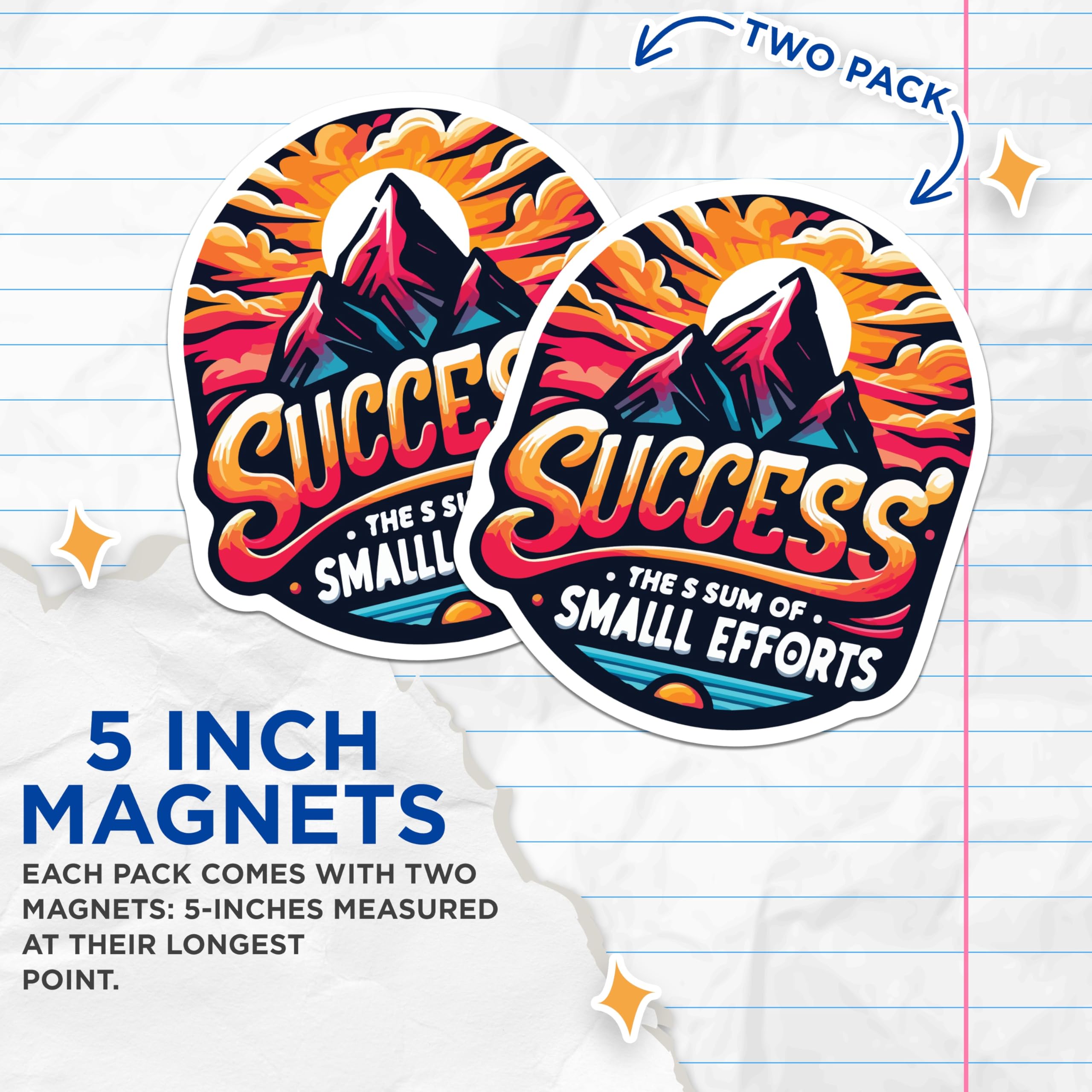 (2 Pack) Success Quote Magnets - Mountain Landscape Art - Inspirational Office Decor - 5 Inches On Longest Side - Thick Durable Magnet - Made in USA - MAG19721