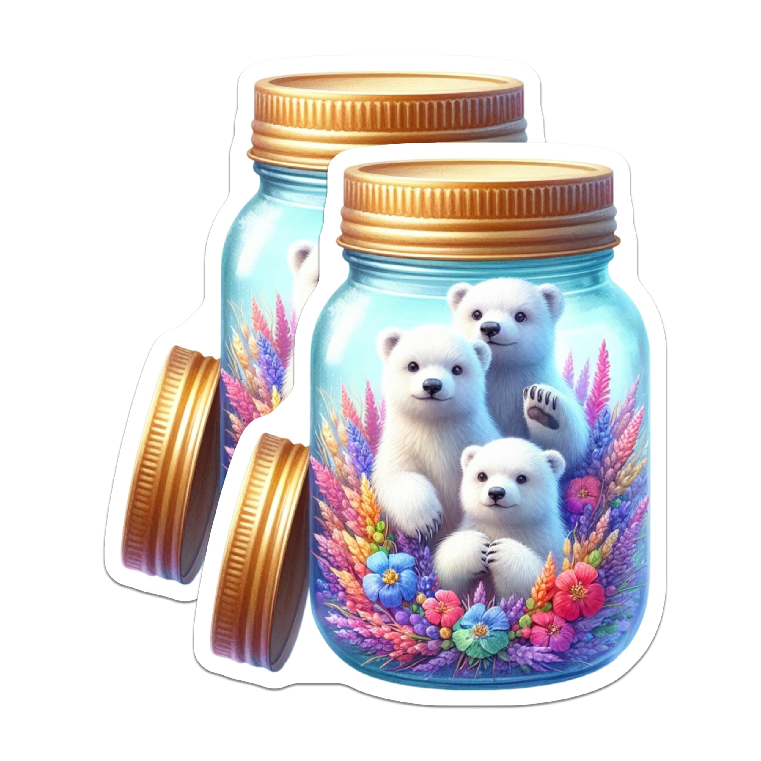(2 Pack) Polar Bears in Jar Magnet - Colorful Decor - 5" On Longest Side - Sticks to Smooth Flat Surfaces - Made in USA - MAG9380