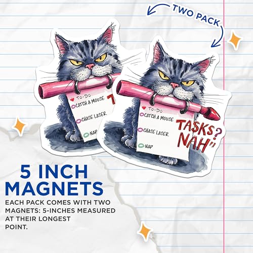 (2 Pack) Funny Cat Magnets Magnets - to-Do List Humor - 5" On Longest Side - Made in USA - Sticks to Refrigerators & Metal Surfaces - MAG8563