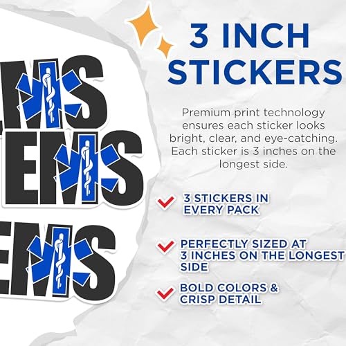 (3 Pack) EMS Decals - Star of Life - Emergency Medical Services - Laptop Decal - 3 Inches On Longest Side - Easy Peel & Apply - Made in USA - 3MCS0534