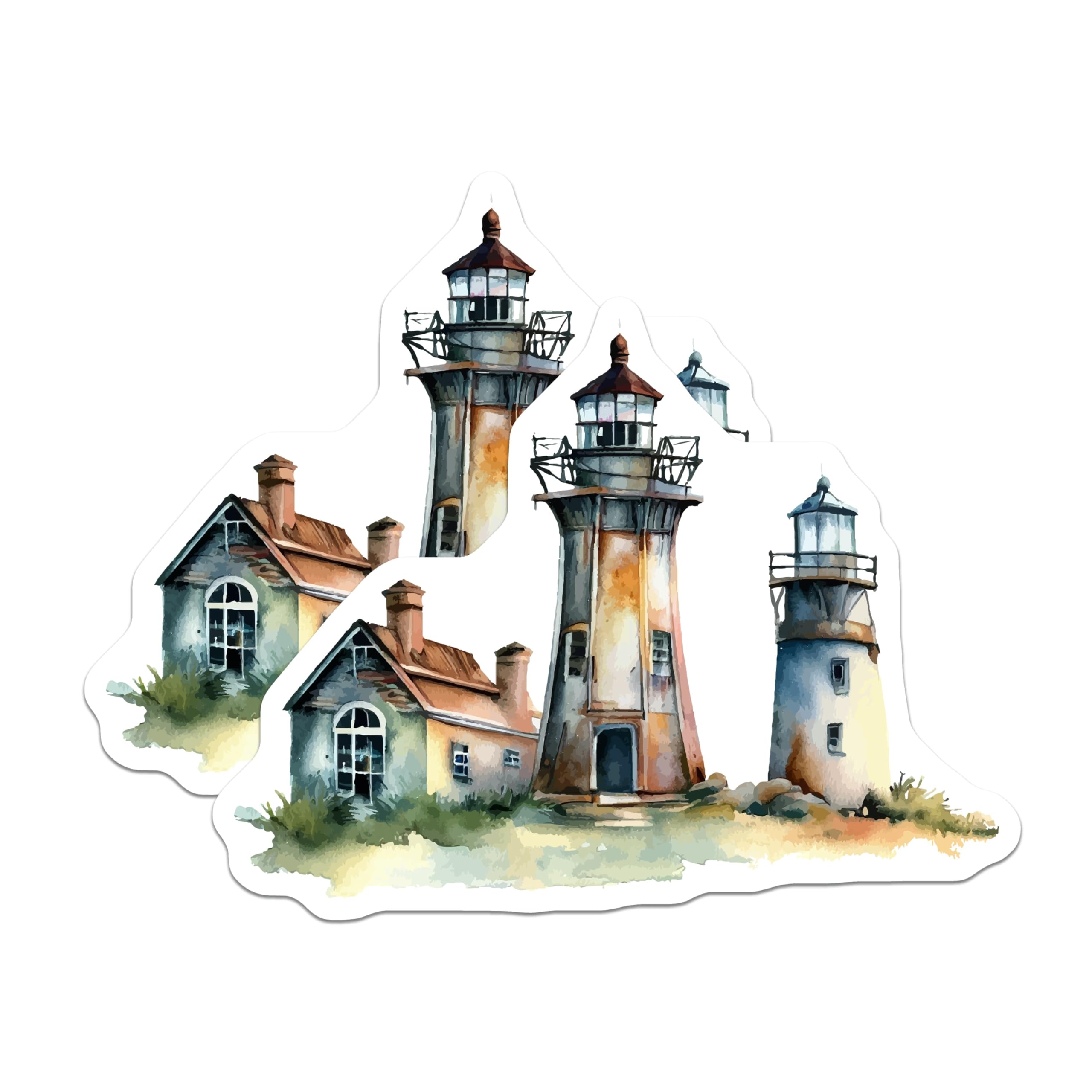 (2 Pack) Serene Watercolor Lighthouse Magnets - Picturesque Coastal Ocean Home Decor - Charming Nautical Seascape Art Scene - 5 Inches On Longest Side - Thick Durable Magnet - Made in USA - MAG20136