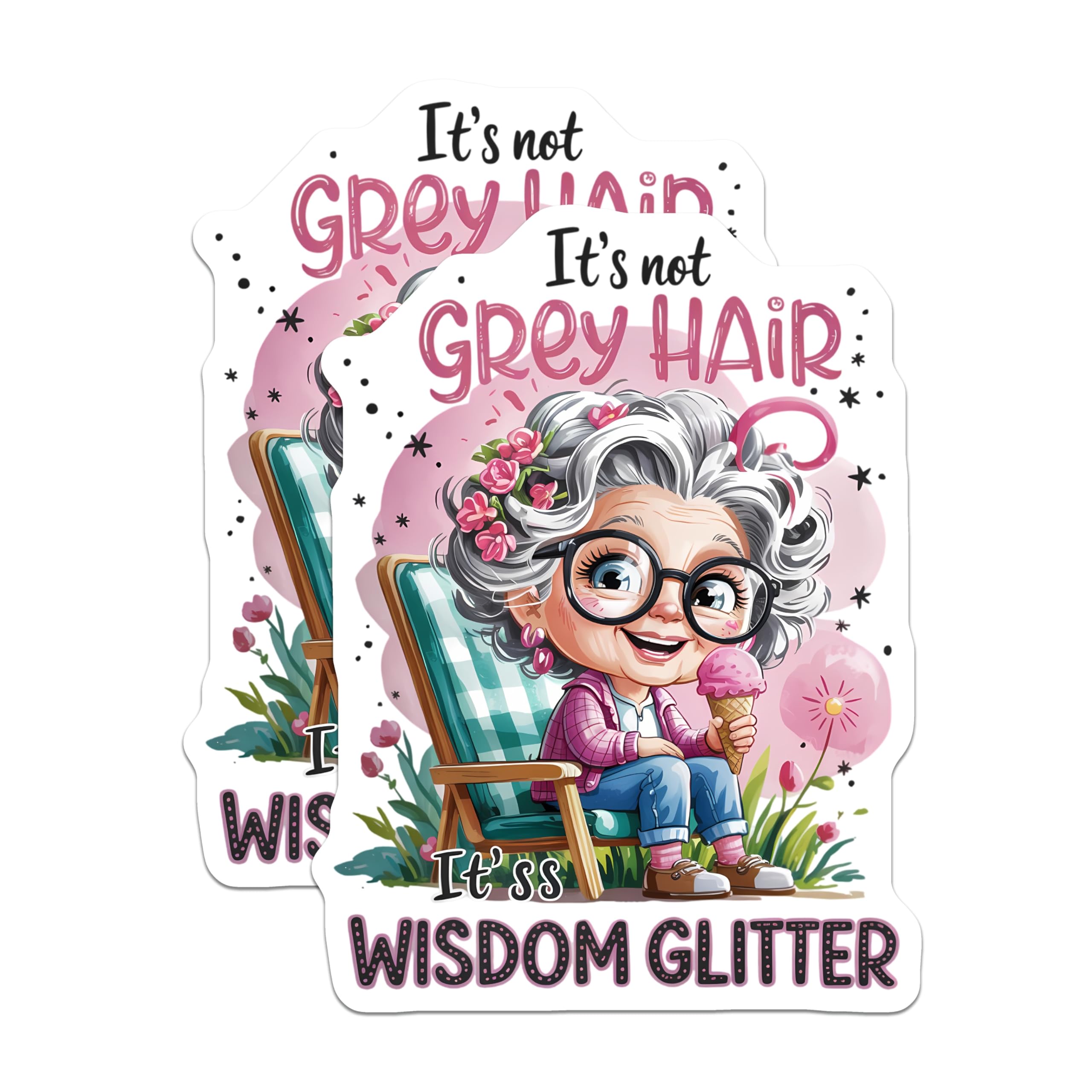 (2 Pack) Wisdom Glitter Magnets - Funny Grandma Quote - Senior Lady Refrigerator Decor - 5 Inches On Longest Side - Thick Durable Magnet - Made in USA - MAG22282
