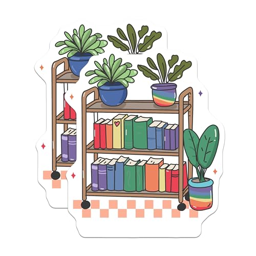 (2 Pack) Plant and Book Stickers - Botanical Book Club - Colorful Library Decor - 5" On Longest Side - Sticks to Smooth Flat Surfaces - Made in USA - BMCS7182