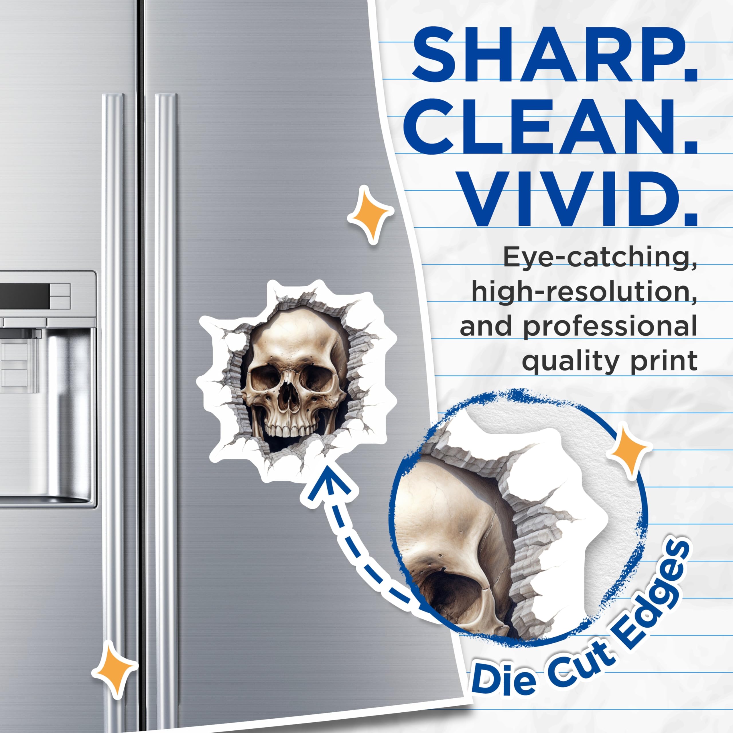 (2 Pack) Realistic Skull Magnets - Cracked Wall Illusion Art - Macabre Gothic Decor - Spooky Refrigerator Locker Display - 5 Inches On Longest Side - Thick Durable Magnet - Made in USA - MAG21438