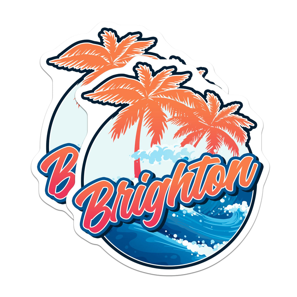 (2 Pack) Brighton Magnets - Palm Tree Beach Scene - Coastal Ocean Decor Souvenir - 5 Inches On Longest Side - Thick Durable Magnet - Made in USA - MAG19247
