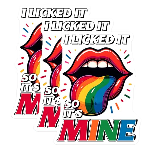 (3 Pack) I Licked It Decals - Funny Saying Stickers - Rainbow Tongue - 3 Inches On Longest Side - Easy Peel & Apply - Made in USA - 3MCS7038