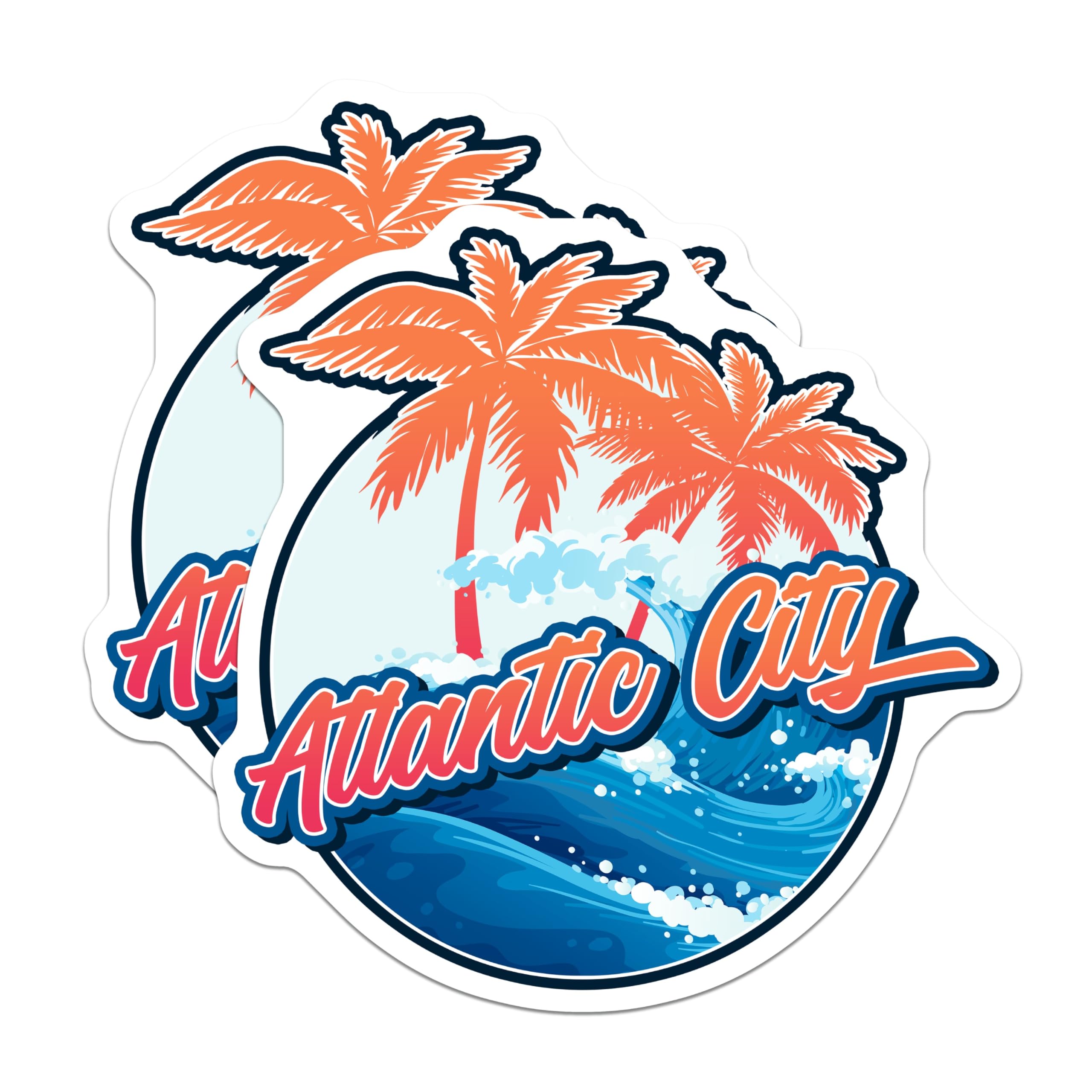 (2 Pack) Atlantic City Magnets - Jersey Shore Souvenir - Palm Tree Beach Fridge Magnets - 5" On Longest Side - Premium Magnet - for Cars, Refrigerators, Toolboxes, Lockers - Made in USA - MAG17189