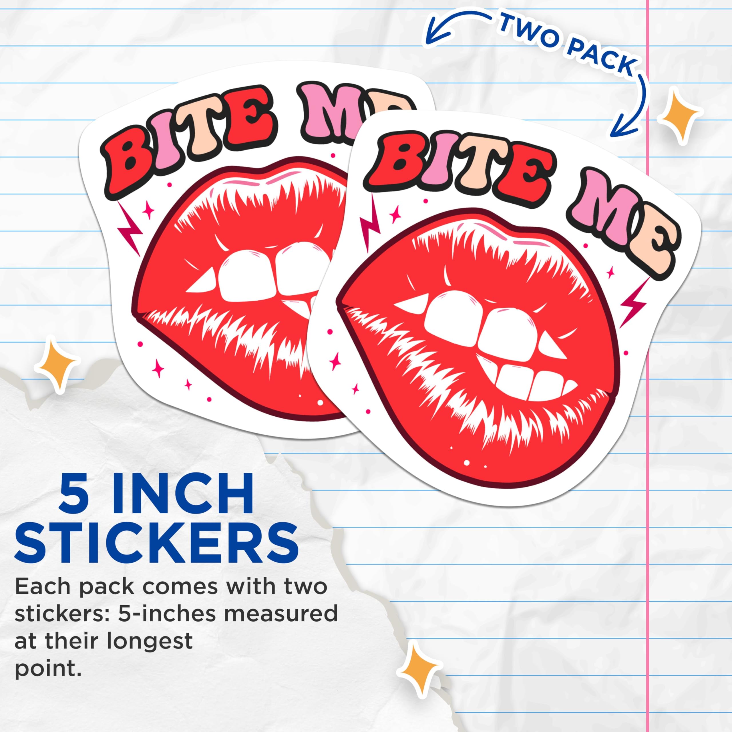 (2 Packs) Bite Me Sassy Juicy Lips Stickers - Sassy Funny Decals - 5 Inches On Longest Side - Premium Vinyl Decal - Sticks to Any Smooth Flat Surface - Made in USA - BMCS2323