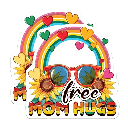 (2 Pack) Free Mom Hugs Magnets Magnets - Rainbow Design - Sunflower Hearts Decor - 5" On Longest Side - Made in USA - Sticks to Refrigerators & Metal Surfaces - MAG9198