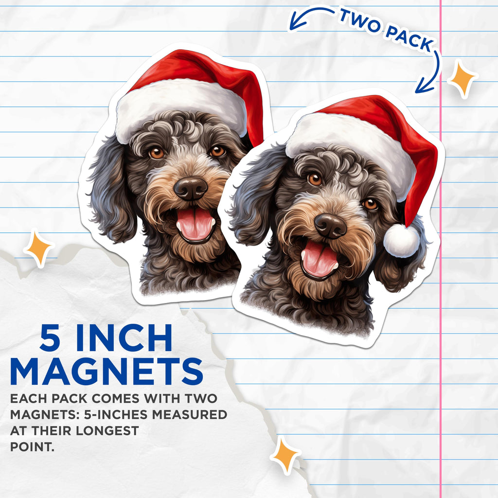 (2 Pack) Santa Dog Magnets - Christmas Doodle Decor - Happy Puppy Holiday Pet Home - 5 Inches On Longest Side - Thick Durable Magnet - Made in USA - MAG28332