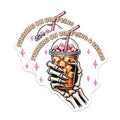 (2 Pack) Caffeine and Chaos Stickers - Skeleton Hand - Funny Coffee - 5" On Longest Side - Sticks to Smooth Flat Surfaces - Made in USA - BMCS7522