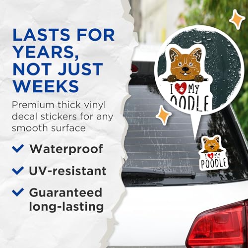 (2 Pack) I Love My Poodle Stickers - Poodle Lover Decal - Cute Dog Stickers for Laptops Water Bottles Journals - 5" On Longest Side - Sticks to Smooth Flat Surfaces - Made in USA - BMCS4294