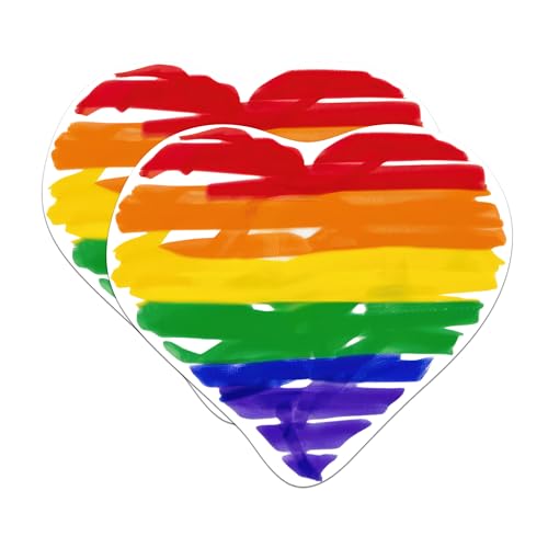 (2 Packs) Rainbow Heart LGBTQ Friendly Stickers - Inclusive Welcoming Heart Decals - 5 Inches On Longest Side - Premium Vinyl Decal - Sticks to Any Smooth Flat Surface - Made in USA - BMCS2312
