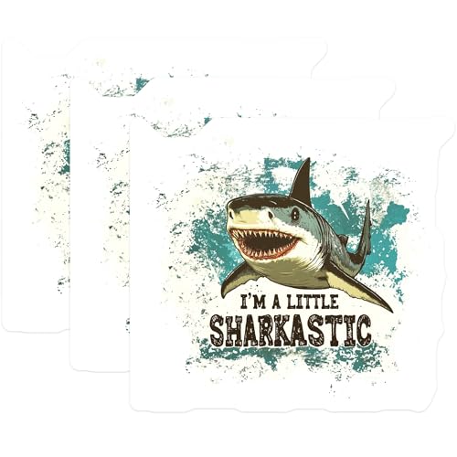(3 Pack) Sharkastic Decals - Funny Shark Art - Sarcastic Animal Decals - 3 Inches On Longest Side - Easy Peel & Apply - Made in USA - 3MCS2282