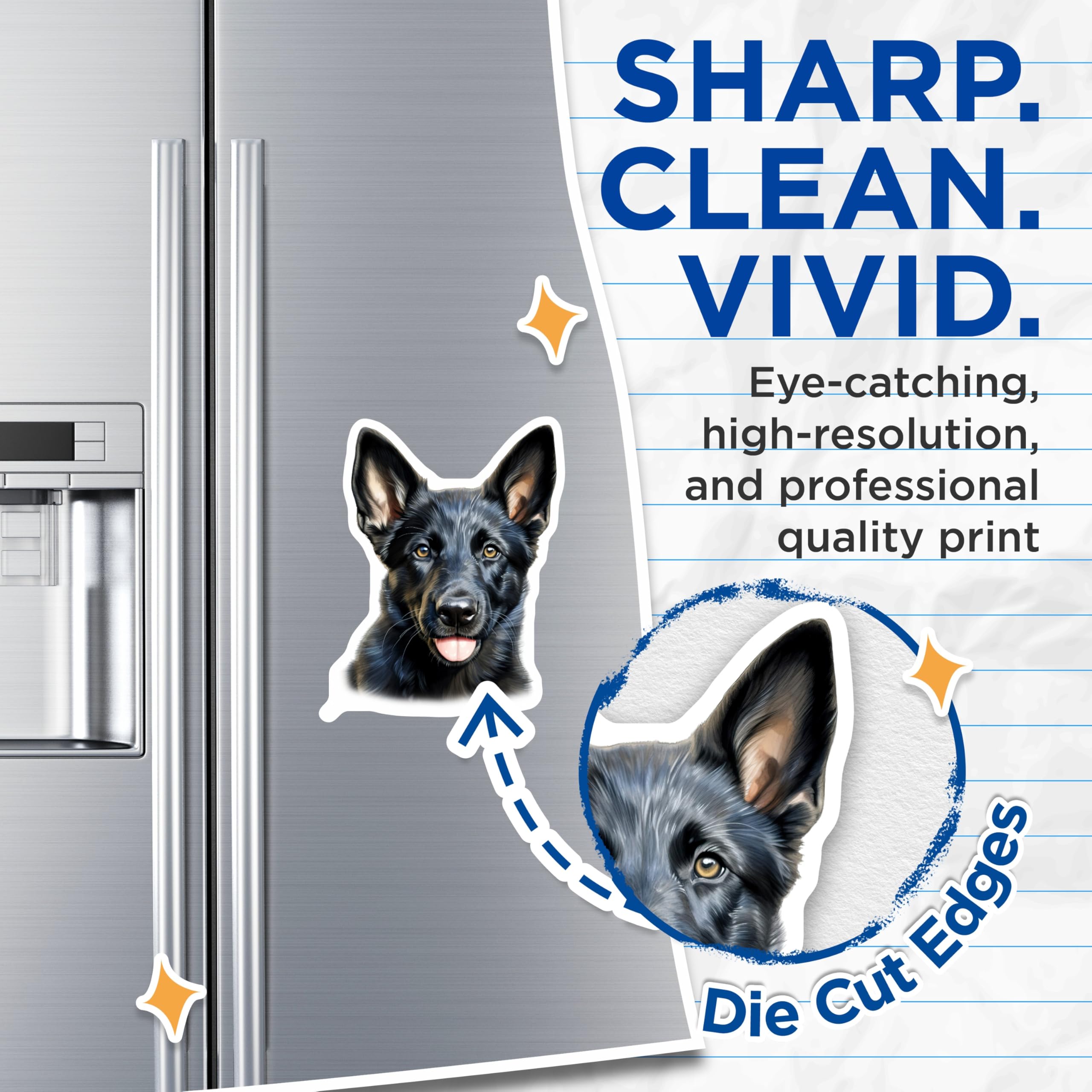 (2 Pack) Black German Shepherd Magnets - GSD Dog Breed Art - Animal Lover Refrigerator Magnet - Canine Companion Decor - 5 Inches On Longest Side - Thick Durable Magnet - Made in USA - MAG30016