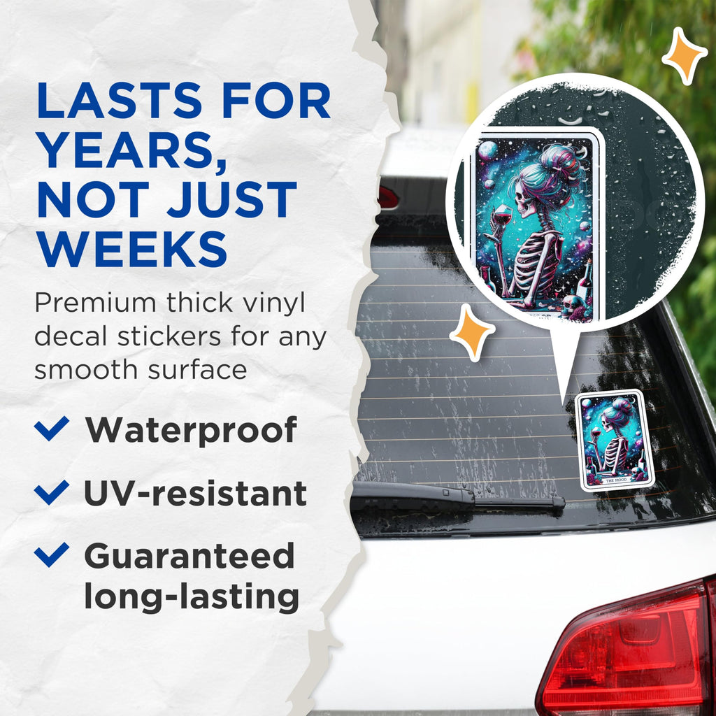 (2 Pack) The Mood Skeleton Stickers - Skull Artwork - Cosmic Skeleton Decal - Dark Aesthetic Stickers - 5" On Longest Side - Sticks to Smooth Flat Surfaces - Made in USA - BMCS5458