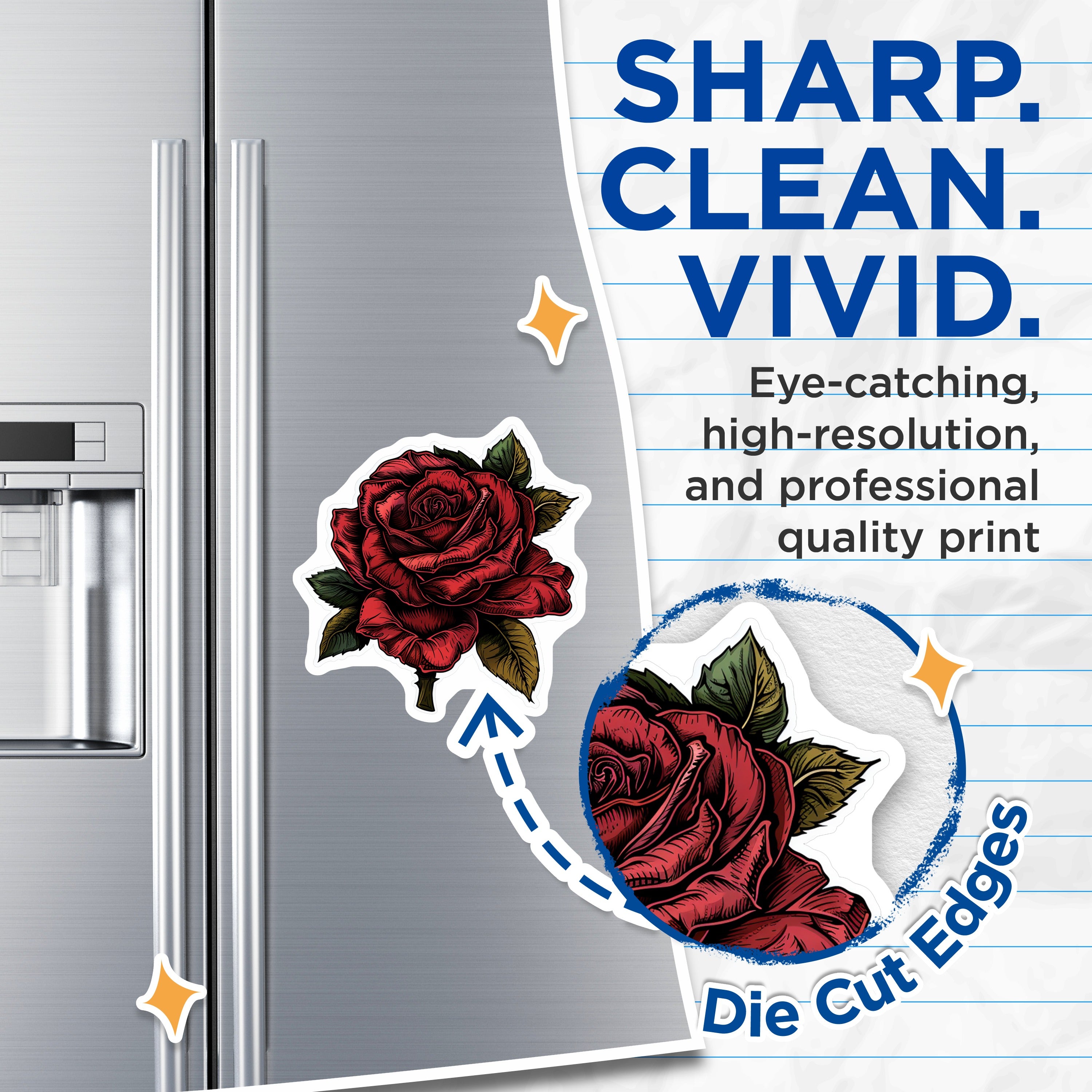 (2 Pack) Red Rose Magnets - Botanical Flower Decor - Romantic Floral Fridge Locker Whiteboard Accessory - 5 Inches On Longest Side - Thick Durable Magnet - Made in USA - MAG39415