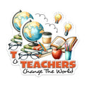(2 Pack) Teachers Change The World Stickers - Teacher Appreciation - Motivational for Educators - 5" On Longest Side - Sticks to Smooth Flat Surfaces - Made in USA - BMCS8038