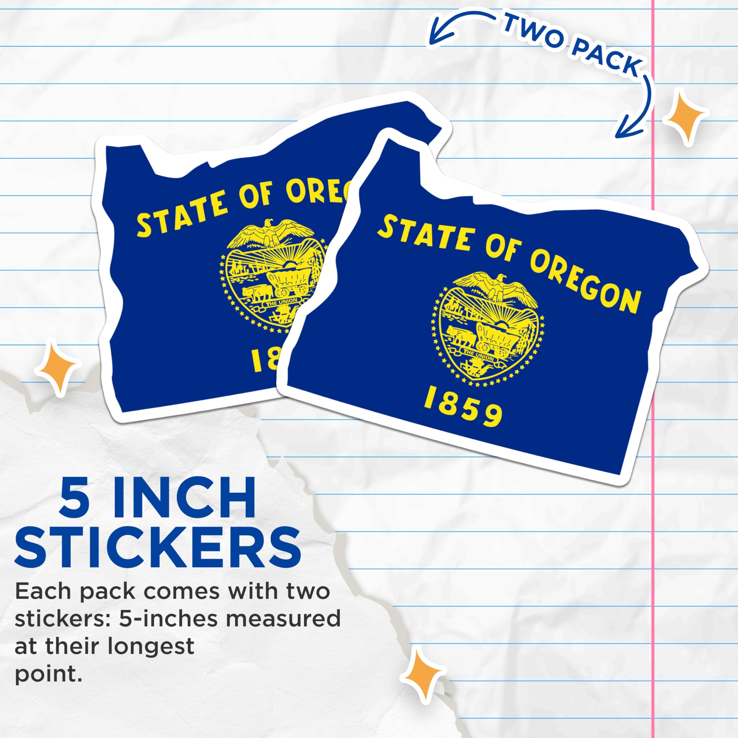 (2 Pack) Oregon State Flag Stickers - Oregon Map Outline - Pacific Northwest Pride - 5" On Longest Side - Sticks to Smooth Flat Surfaces - Made in USA - BMCS21235