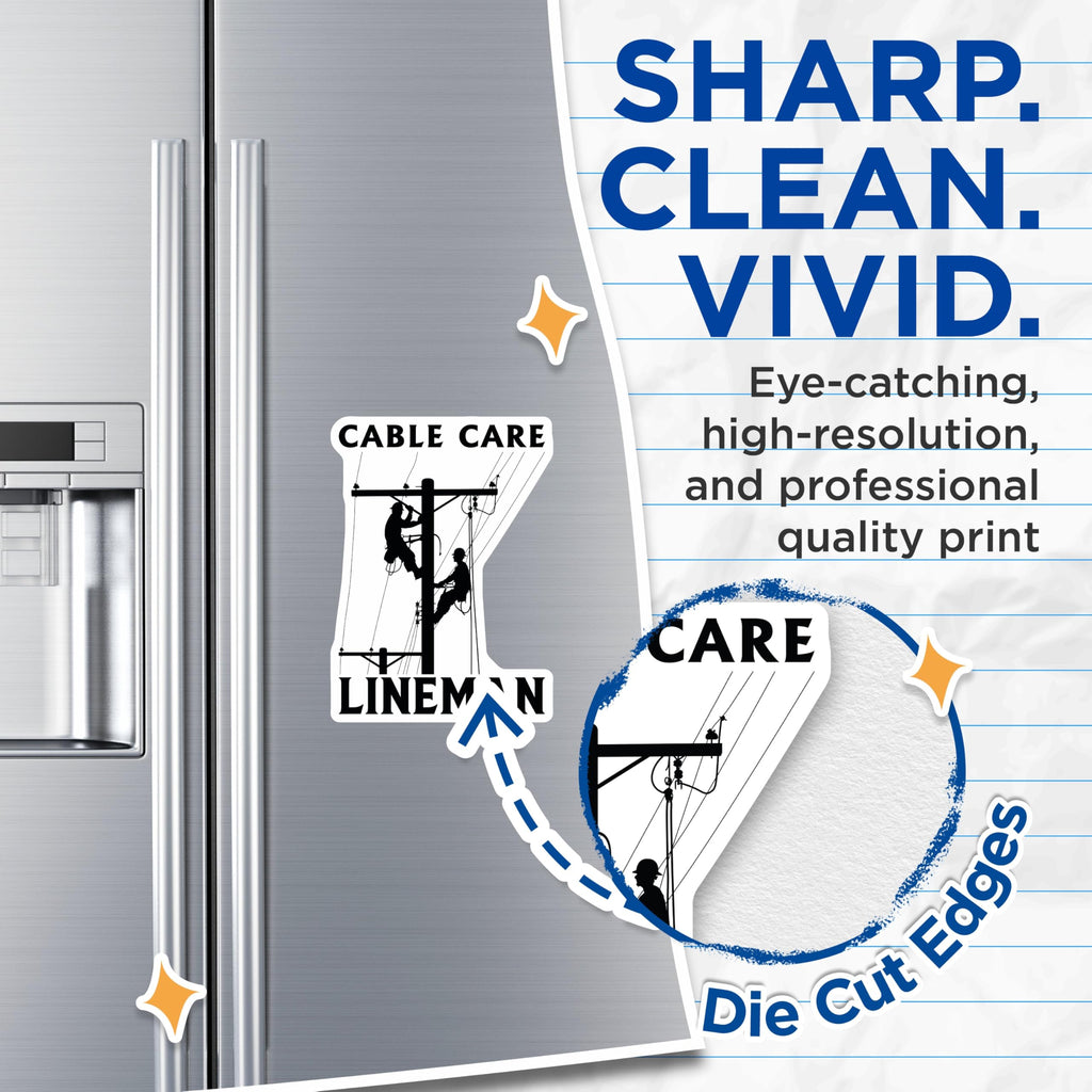 (2 Pack) Lineman Magnets - Cable Care Utility Worker Magnets - Electrical Grid Service Technician - Power Pole Worker Decor - 5 Inches On Longest Side - Thick Durable Magnet - Made in USA - MAG22417