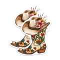 (2 Pack) Western Boot Flower Stickers - Floral Cowboy Boot Stickers - Country Theme - 5" On Longest Side - Sticks to Smooth Flat Surfaces - Made in USA - BMCS5677