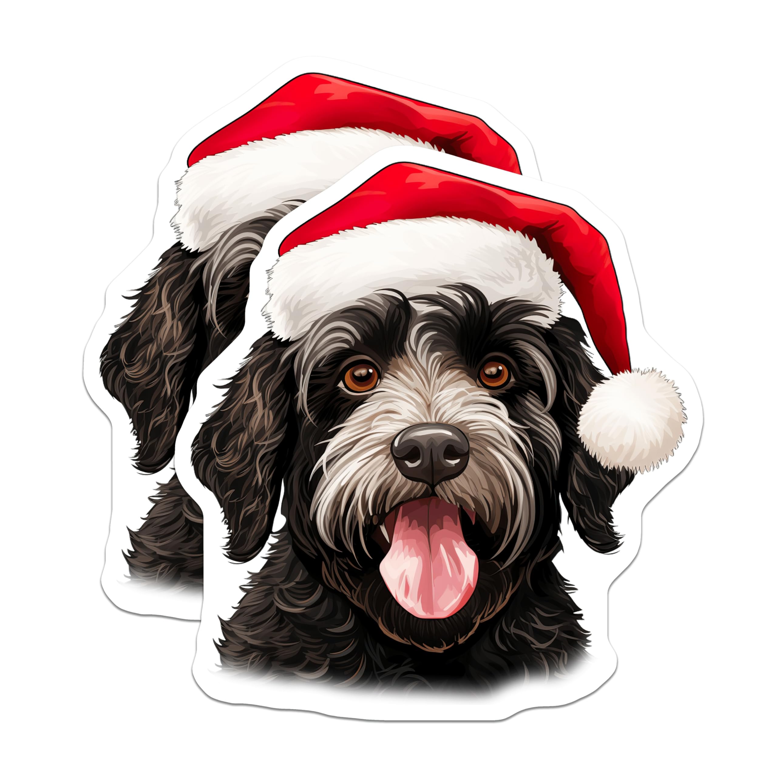 (2 Pack) Dog with Santa Hat Magnets - Christmas Pet Decor - Holiday Animal Lover Fridge Magnets - 5 Inches On Longest Side - Thick Durable Magnet - Made in USA - MAG29826