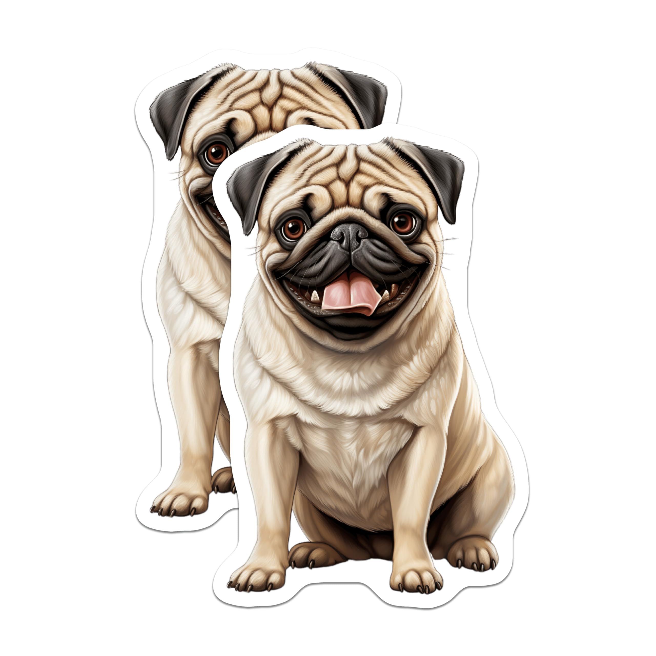 (2 Pack) Happy Pug Dog Magnets - Cute Fawn Pug Art - Dog Lover Fridge Decor - Pet Parent Accessory - 5 Inches On Longest Side - Thick Durable Magnet - Made in USA - MAG26228