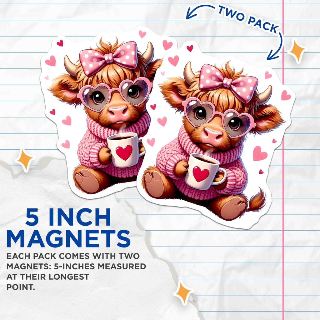 (2 Pack) Cow Magnets - Cute Animal - Heart Magnets Refrigerator Magnets - 5" On Longest Side - Premium Magnet - for Cars, Refrigerators, Toolboxes, Lockers - Made in USA - MAG14110