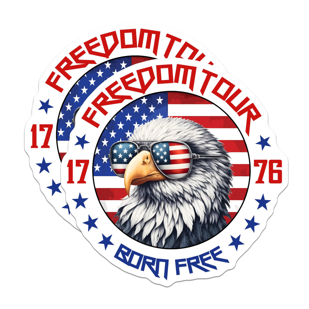 (2 Pack) Freedom Tour Magnets - Patriotic Eagle - Born Free USA - American Spirit - 5" On Longest Side - for Cars, Fridges, Toolboxes - Made in USA - MAG7401