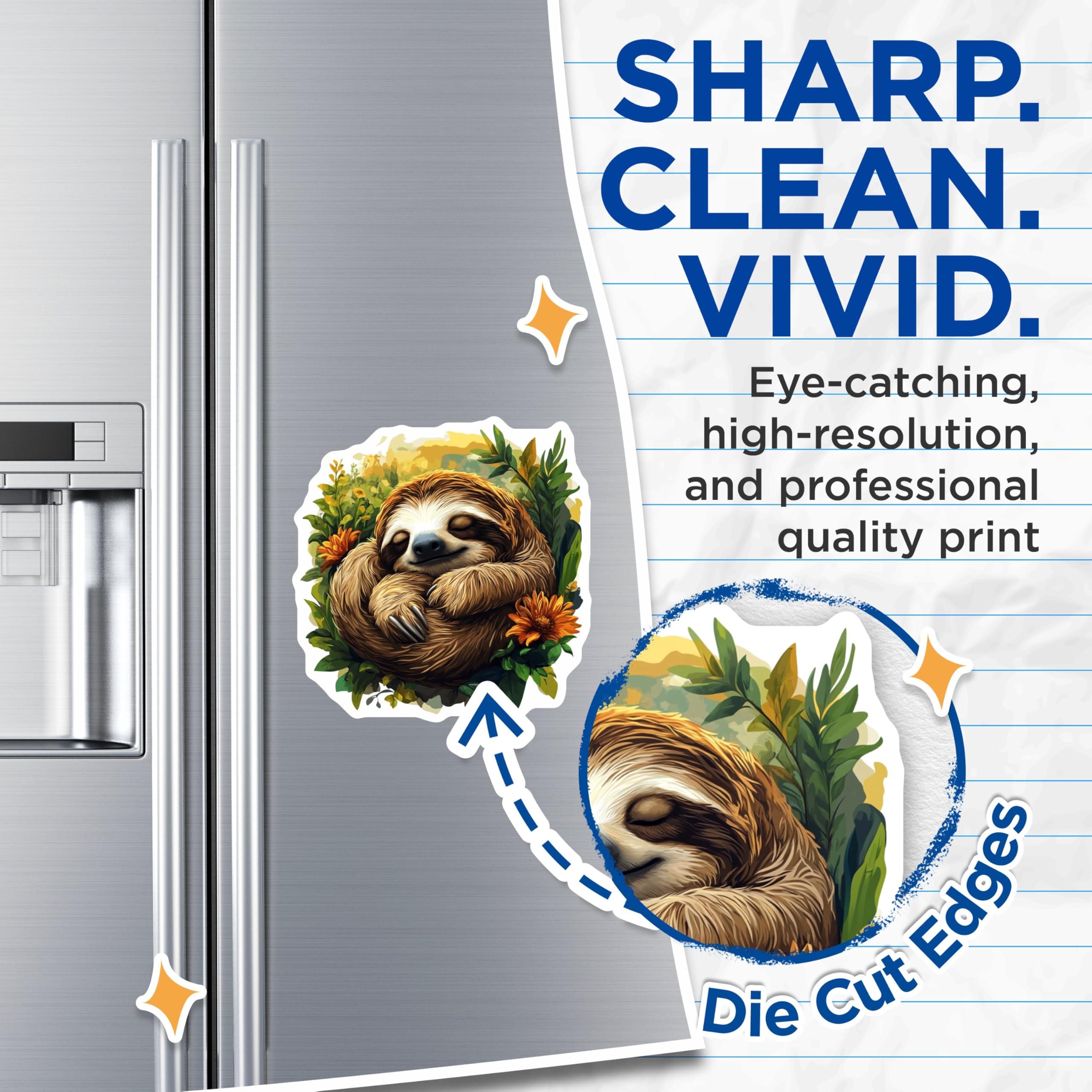 (2 Pack) Adorable Sleeping Sloth Magnets - Peaceful Animal Refrigerator Decor - Tropical Jungle Accent - 5 Inches On Longest Side - Thick Durable Magnet - Made in USA - MAG30834