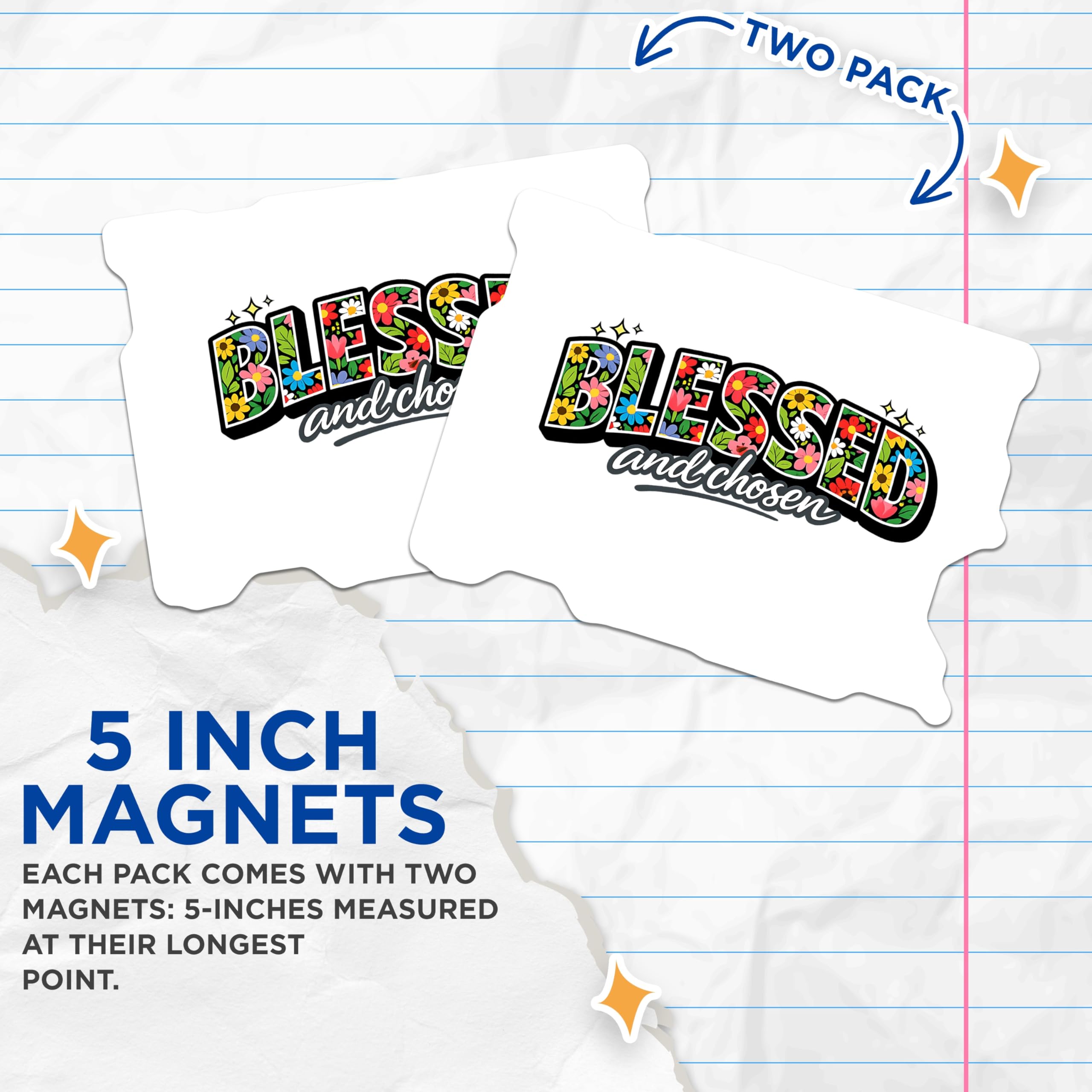 (2 Pack) Blessed Chosen Magnets - Inspirational Floral Decor - Christian Faith Statement - Refrigerator Accent - 5 Inches On Longest Side - Thick Durable Magnet - Made in USA - MAG22262