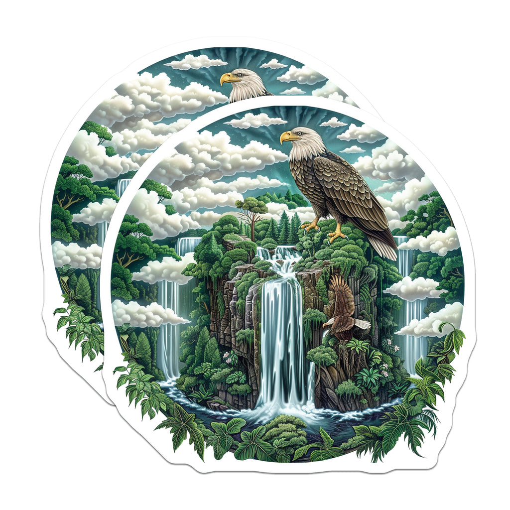 (2 Pack) Bald Eagle Magnets - Majestic Wildlife Art - Waterfall Forest Scene - Nature Refrigerator Magnet - 5 Inches On Longest Side - Thick Durable Magnet - Made in USA - MAG36485