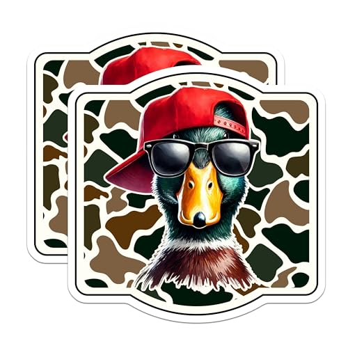 (2 Pack) Cool Duck Wearing Hat Stickers - Funny Animal Sticker - Hipster Duck Stickers for Laptops - 5" On Longest Side - Sticks to Smooth Flat Surfaces - Made in USA - BMCS6046