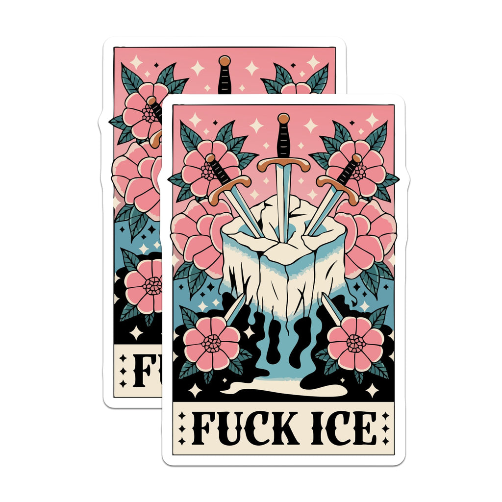 (2 Pack) Fuck ICE Magnets - Edgy Rebellious Statement Decor - Traditional Tattoo Art Kitchen Fridge Locker Display - 5 Inches On Longest Side - Thick Durable Magnet - Made in USA - MAG20671