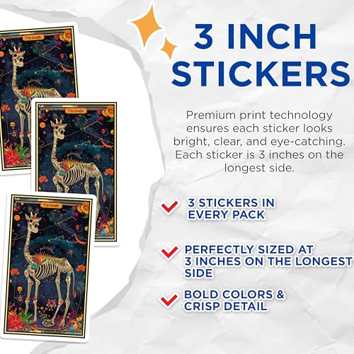 (3 Pack) Giraffe Skeleton Decals - Floral Anatomy - Cosmic Art Decals - 3 Inches On Longest Side - Easy Peel & Apply - Made in USA - 3MCS2452