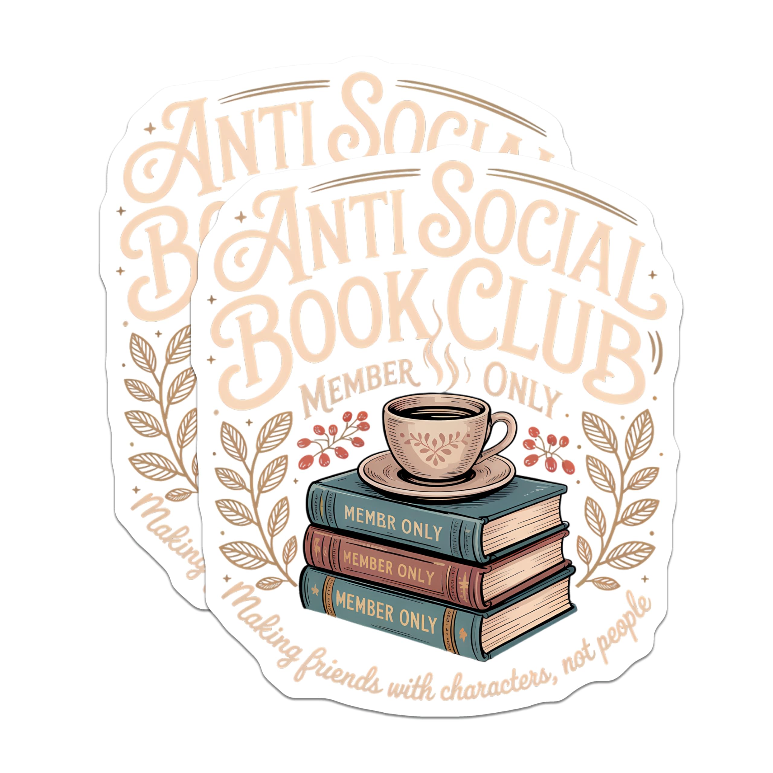 (2 Pack) Anti Social Book Club Magnets - Introvert Reader Decor - Literary Coffee Bookworm - 5 Inches On Longest Side - Thick Durable Magnet - Made in USA - MAG21268