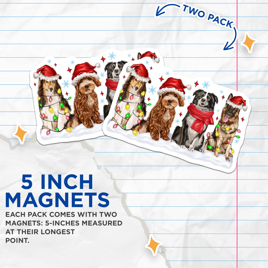 (2 Pack) Christmas Dog Magnets - Holiday Pet Decor - Dog Lover Present - 5 Inches On Longest Side - Thick Durable Magnet - Made in USA - MAG25840