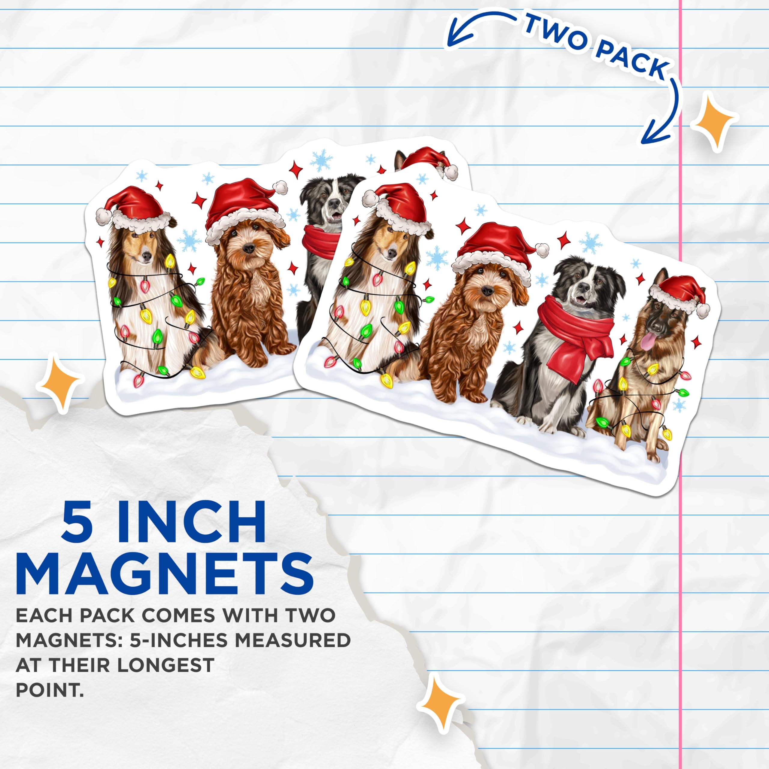 (2 Pack) Christmas Dog Magnets - Holiday Pet Decor - Dog Lover Present - 5 Inches On Longest Side - Thick Durable Magnet - Made in USA - MAG25840