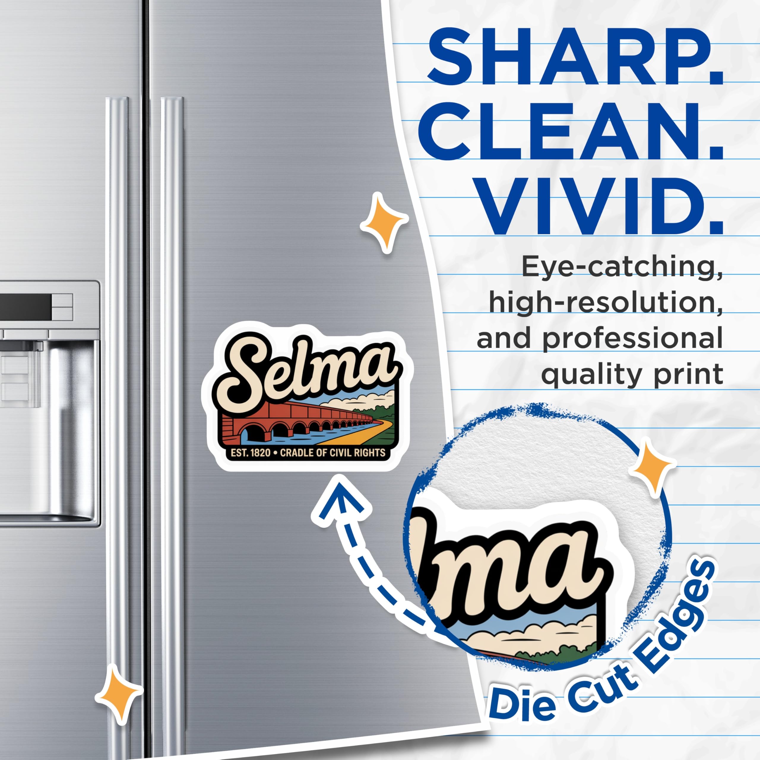(2 Pack) Selma Alabama Magnets - Edmund Pettus Bridge - Civil Rights Decor - 5" On Longest Side - Premium Magnet - for Cars, Refrigerators, Toolboxes, Lockers - Made in USA - MAG17301